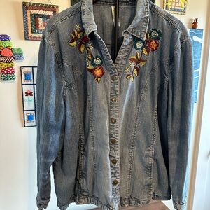 Floral Embroidered Denim Shirt